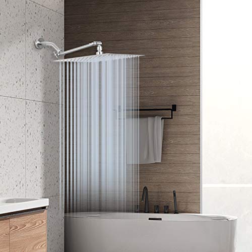 High Pressure Large Stainless Steel Square Rain ShowerHead With Shower Arm Waterfall Full Body Coverage Easy to Clean and Install (12 Inch With Arm, Brushed Nickel) - color: Brushed Nickel, size: 12 Inch With Arm