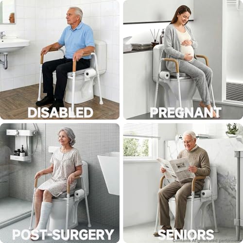 Raised Toilet Seat with Handles for Seniors, Toilet Seat Riser | Unobstructed Front Design, Adjustable Height, For Elderly & Handicap, Fits Any Toilet, 350lbs Capacity