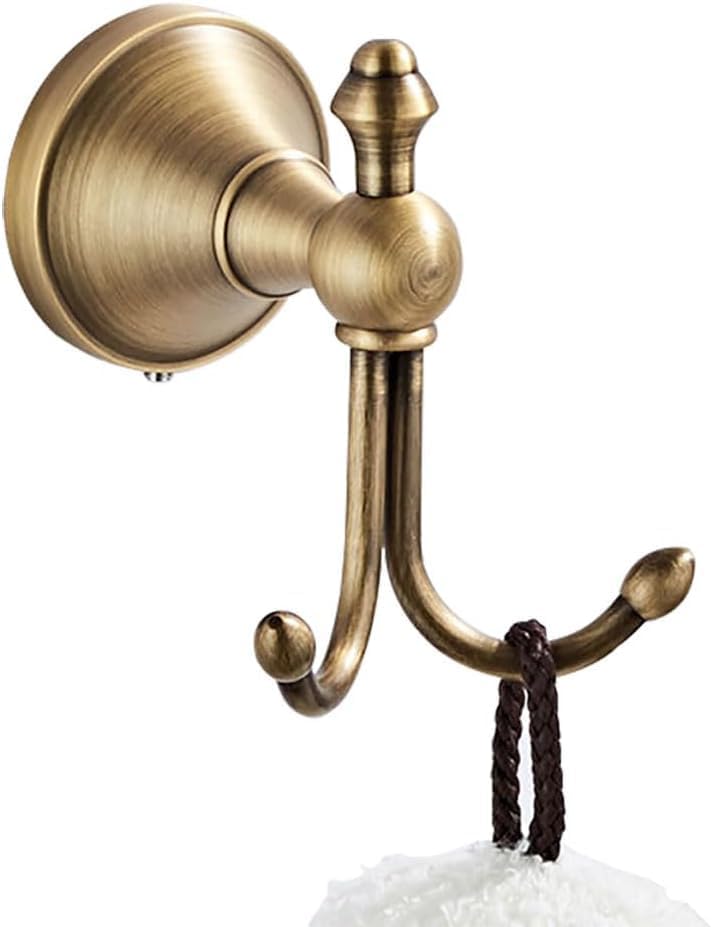 Antique Brass Towel Hook, Brass Bathroom Robe Hook, Rustic Double Towel Hooks Bath Farmhouse Coat Clothes Hook Wall Mounted for Bathroom Kitchen Washroom - color: Antique