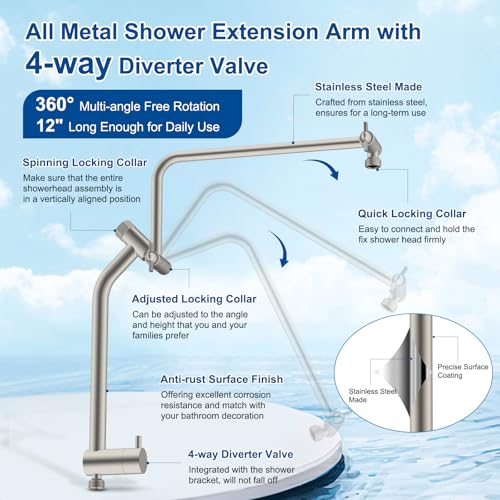 Metal 12" Rain Showerhead with 10-Spray Handheld, Easy Reach 4-way Diverter | Brushed Nickel Finish, Upgraded High Pressure Shower Head with Pause Mode, 71" Stainless Steel Hose/12" Extension Arm - color: Brushed Nickel, style: Square 12"