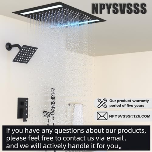 Rain Shower Head System with 14x20 Inch Ceiling Mount LED Head & 6 Inch Wall Head and Handheld Shower 3 Way Pressure Balance Valve Kit, Matte Black - color: Matte Black, style: 14x20 inch+6inch