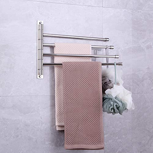 Towel Holder Swing Out Towel Bar Stainless Steel Bathroom Hand Towel Rack 4-Bar Folding Arm Swivel Hanger Wall Mount Polished Finish - color: Polished