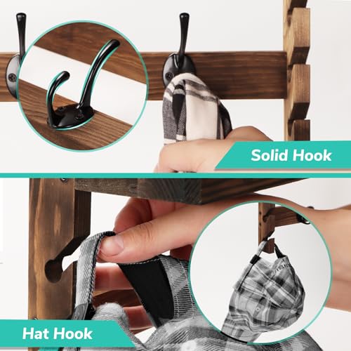 AMBIRD Wall Hooks with Shelf 28.9inch Entryway Wall Hanging Shelf, Wood Coat Hooks, Coat Rack Wall Mount Rack with 5 Dual Hooks, Glasses Organizer and Hat Organizer - style: 5 Hooks