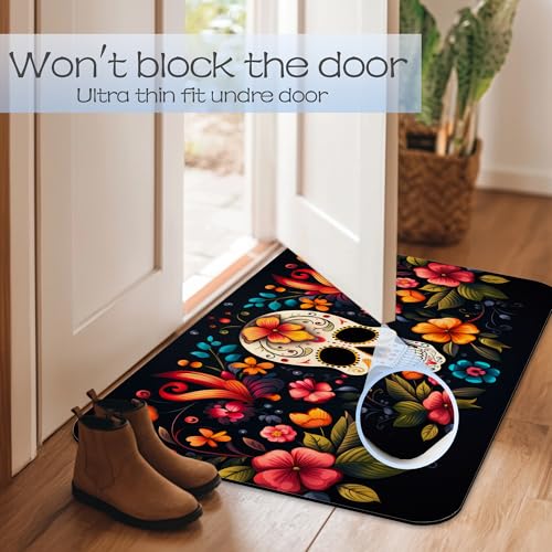 Skull Flowers Bathroom Mat, Non-Slip Rubber Backing Thin Low-Profile Bath Rug, Easy-Clean Bathroom Floor Mat for Shower, Bathtub, Kitchen, or Entryway - color: Skull Flowers
