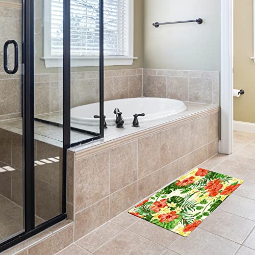 FCZ Bath Tub Mat Non Slip Shower Mat Tropical Floral Green Palm Tree Extra Long 26.8x15 inches Rectangular PVC Mat with Suction Cups Drain Holes Machine Washable - color: Tropical Floral Green Palm Tree