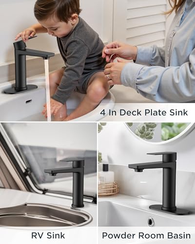 FORIOUS Black Bathroom Faucet 1 Hole, RV Bathroom Sink Faucet Single Hole | Single Hole Bathroom Sink Faucet Matte Black, Single Handle Rv Faucet Bathroom for Sink with Deck Plate and Pop Up Drain - color: Matte Black