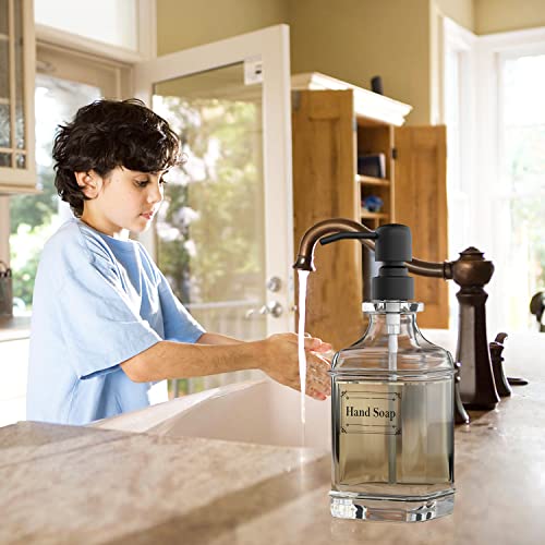 GLADPURE 2 Pack Soap Dispenser, 18 Oz Antique Design Thick Glass Hand Dispensers; with 304 Rust Proof Stainless Steel Pump, 6Pcs Clear Stickers, for Kitchen, Bathroom- Black - color: Black