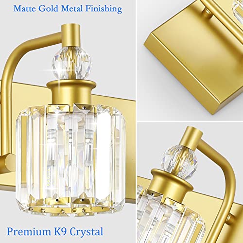 Ralbay Crystal Vanity Light 3 Light Gold Crystal Bathroom Vanity Lights Fixtures Over Mirror Modern Gold Vanity Light - color: Gold, size: 24 inch