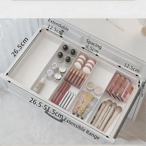 Retractable Drawer Storage Box - 6 Detachable Dividers with 2.04 Inch Shallow Drawer Height PET for Kitchen Utensils, Cosmetics, Office Supplies Storage (10.43 Inch L,20.27 Inch) - color: White