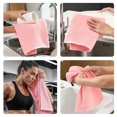 REDKISS Quick Dry Waffle Towel Set of 8, 100% Cotton,Lightweight & Highly Absorbent Waffle Towels for Bathroom, Spa, Gym, Pool-2 Bath Towels, 2 Hand Towels & 4 Washcloths,Pink - color: Pink