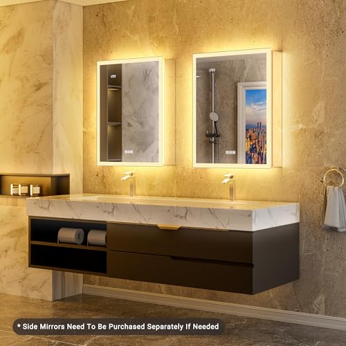 20x32 Medicine Cabinet Mirror with Double Lights & Clock, Front+Backlit Surface or Recessed Fogless Lighted Medicine Cabinet Mirror, 155°Soft-close Right Hinge,Time-Display,Outlet,Inner Light - size: 20x32'' (Right Hinge)