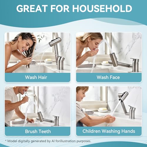 1080°Rotatable Bathroom Vanity Faucet 1 Hole, Height Adjustable Single Handle Sink Faucet Bathroom with 3 Water Outlet Modes - color: Nickel-2