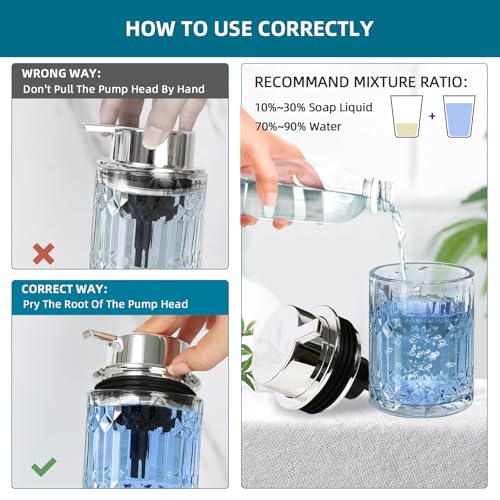 RYTOXILO Foaming Soap Dispenser, Clear Glass Foam Hand Soap Dispenser for Bathroom, Refillable 7.8 Fl Oz Foamy Pump Bottle with Plastic Sliver Pump, Modern Dish Soap Foam Dispenser Container - color: Clear Bottle+ Sliver Pump