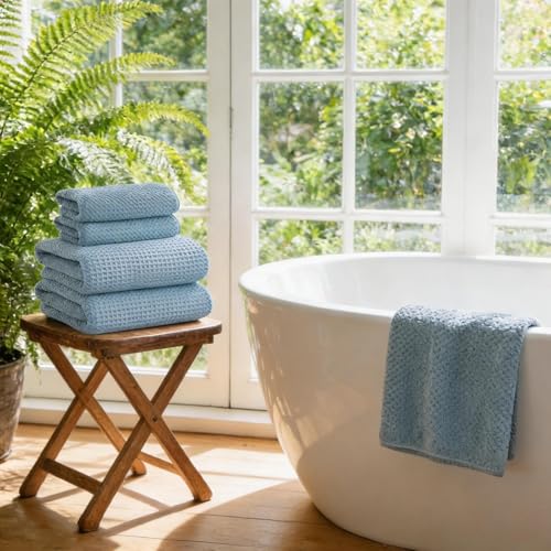 Extra Large Microfiber Bath Towels Set of 6 for Adults, 35″ x 70″, Soft and Super Absorbent, Quick Dry, No Fading and No Lint, Luxury Towel Set for Bathroom, Spa, Gym, Travel - Blue - color: Blue 6-pack