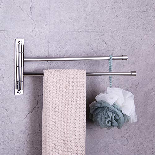GERZWY Bath Towel Rack Hanger Towel Holder Organizer Bathroom Swing Arm Towel Bars 2-Arm Wall Mount Stainless Steel Polished Finish - color: Polished