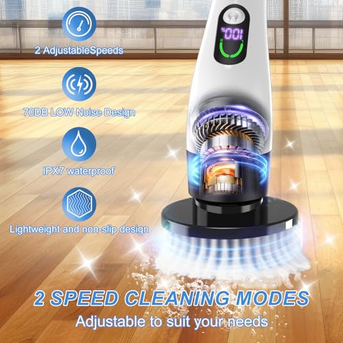 Electric Spin Scrubber with Power LCD Display, Cordless Bathroom Cleaning Brush with Adjustable Extension Handle, 400RPM/Mins, 9 Replaceable Brush Heads, IPX7 Waterproof for Shower, Bathtub, Tile - style: Long Handle