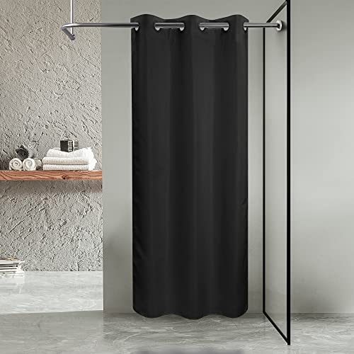 River Dream Stall Size No Hook Black Shower Curtain Soft Microfiber - 36" Wide Small Fabric Shower Curtain Set for Narrow Stall, Waterproof & Washable, Bottom Magnets, Black, 36x74 - color: Black, size: 36"W x 74"L (Pack of 1)