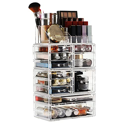 Cq acrylic Makeup Organizer Skin Care Large Clear Cosmetic Display Cases Stackable Storage Box With 11 Drawers For Vanity,Set of 4 - size: 11 Drawers