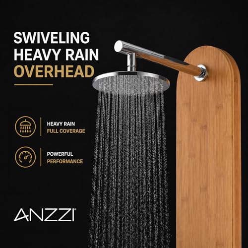 ANZZI 52" Shower Panel, Crane Series, Full Body Shower Panel With Heavy | Equipped With Four Acu Stream Jets That Deliver A Powerful, Dual Chrome Finish Controls, Massage Experience - color: Bamboo, style: 4 Jets