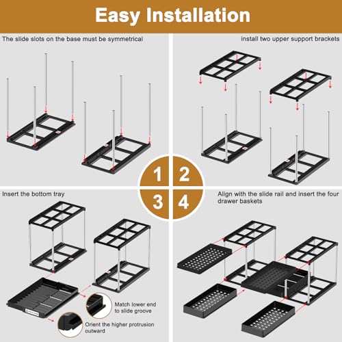 NIUXX Expandable Under Sink Organizer: 2 Tier Under Cabinet Organizer - Double Pull Out Shelf Under Sink Storage for Kitchen - Bathroom and Laundry Room - Space Saving - size: 27.9"L x 15.51"W-Fixed height
