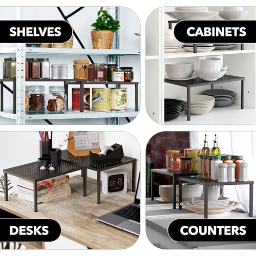 Simple Houseware Cabinet Counter Shelf Organizer w/Steel Surface, Bronze | Expandable & Stackable 9" D x 12.75" W x 5.9" H - color: Bronze