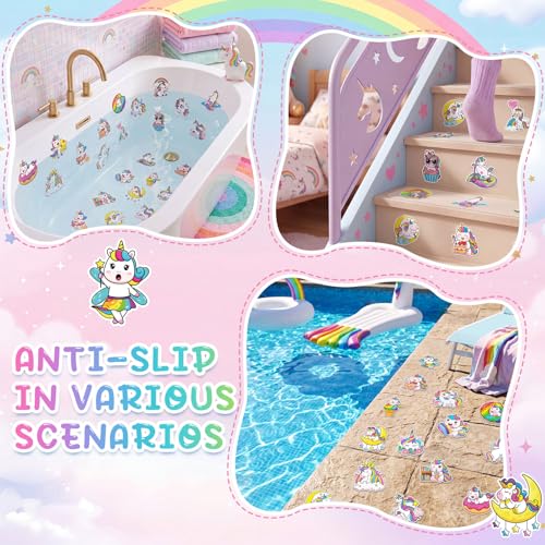 Fullhawl 30 Pcs Unicorn Non Slip Bathtub Stickers Unicorn Anti Slip Shower Stickers Shower Floor Nonslip Sticker Applique Adhesive Decals Treads with Scraper for Bathtub Bathroom Floor - style: Unicorn