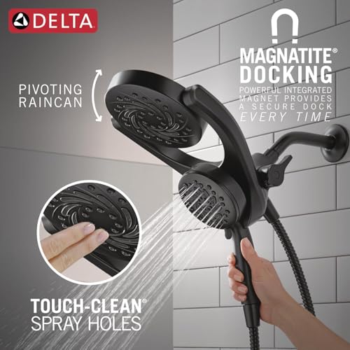 Delta 5-Setting HydroRain 2-in-1 Dual Shower Head with ProClean Spray, Matte Black High Pressure Shower Head with Handheld Spray, 1.75 GPM Flow Rate, Matte Black 75419BL - color: Matte Black