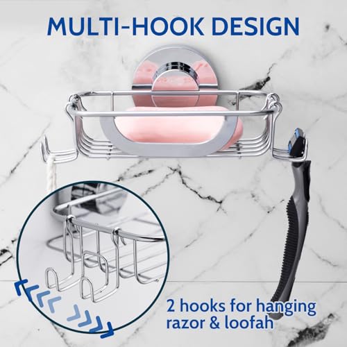 Soap Holder,Soap Dish,Suction Cup,with Hooks,Stainless Steel,Silver | bar soap holder,storage soap & sponge for bathroom,shower,kitchen,sink,wall mounted,no drilling removable waterproof - color: Silver-1 Tier