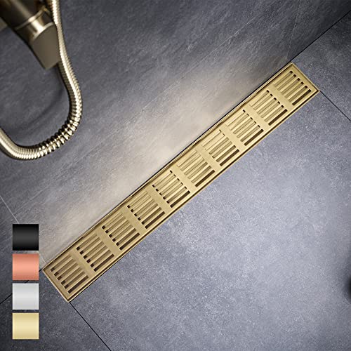 Linear Shower Drain 36 Inch, Professional Brushed SUS-304 Stainless Steel Shower Drain, 51L/Min Fast Drainage Floor Linear Drain, US Standard CUPC Certified, Zirconium Gold, SD-109 - color: Zirconium Gold, size: 36 Inch