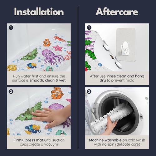 homerella Bathtub Mat Non Slip Kids 40x16 Baby Bath Mat Non Slip Anti Mold | 100% BPA Free, Non Toxic, Mildew Resistant, Machine Washable, Extra Long Kids Bath Mat for Tub Non Slip, Toddler Bath Mat - color: Greige Underwater Abc, size: 40" x 16" (Rectang