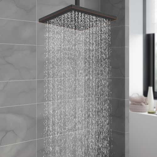 Hibbent cUPC Certified High Pressure 12'' Shower Head, Oil Rubbed Bronze | Thickness Metal Showerhead, Square Large Bathroom Rainfall Shower Head, Adjustable Brass Ball, Waterfall Full Body Coverage - color: Oil Rubbed Bronze, style: Square 12''
