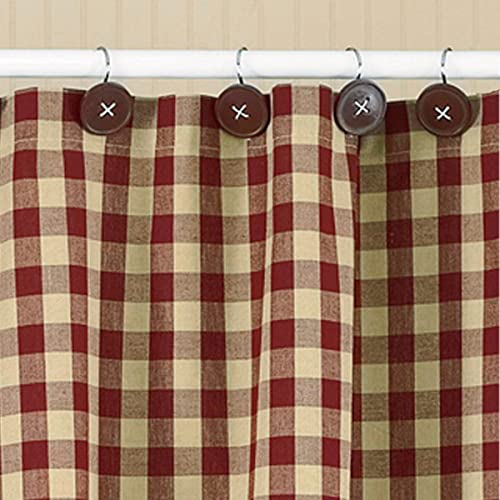Park Designs Red Button Shower Curtain Hooks | Decorative Country Style Bathroom Curtain Rings Set of 12 | Resin Accent with Chrome-Plated Hooks | Farmhouse Shower Hook Set | Durable & Easy to Install | Resin & Chrome | Button Design | Farmhouse Bathroom