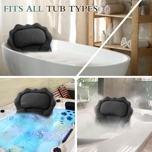 Bath Pillow RUVINCE Ergonomic Luxury Bathtub Pillow with Head,Neck, Shoulder and Back Support, 4D Bath Pillows for tub with 6 Powerful Suction Cups, Fits All Bathtub, Spa Tub, Hot Jacuzzi (Black) - color: Black