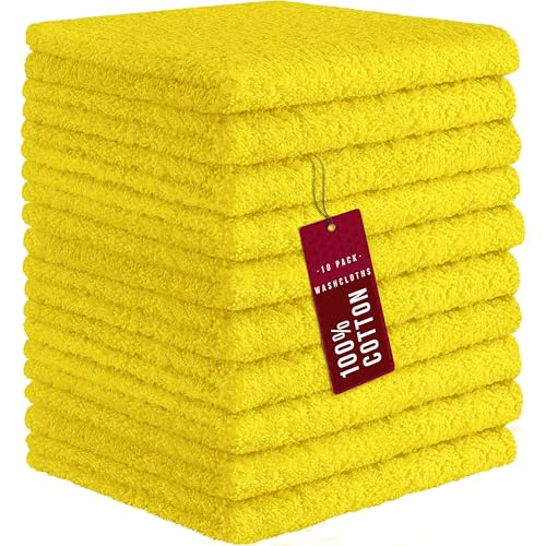 100% Cotton Washcloths 12x12 in, Yellow (10 Pack) - color: Yellow