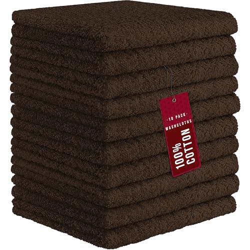 100% Cotton Washcloths 12x12 in, Coffee (10 Pack) - color: Coffee