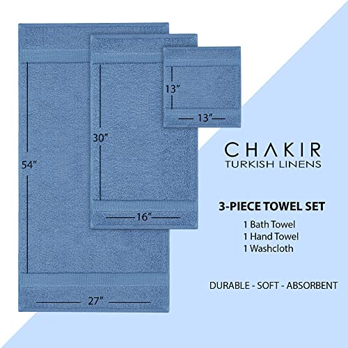 Chakir Turkish Linens Personalized 3 Piece Towel Set, 100% Cotton Luxury Turkish Towels for Bathroom, Soft Absorbent Towel Set with Bath Towel Hand Towel and Washcloth, Wedgewood - color: Wedgewood