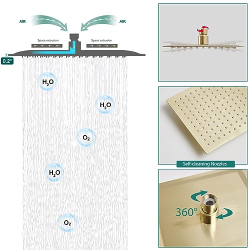 Hoimpro Brushed Gold Rain Shower Head System Faucet Set Handheld Spray | High Pressure 12 Inch Bathroom Rainfall Shower Head,2-in-1 Handheld Showerhead Combo, Shower Faucet Valve with Trim Kit - color: Brushed Gold