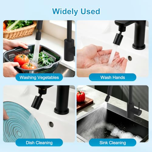 Hibbent 4-Mode Faucet Aerator, Faucet Sprayer Attachment, Matte Black | NSF/ANSI/CAN 372 Certified, 360° Swivel Kitchen & Bathroom Sink Aerator, Faucet Replacement Part, 55/64 Inch Female Thread - color: Matte Black, style: Four Modes