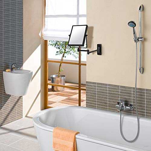 QiMH 3X Magnified Wall Mounted Mirror, Rectangular 8x6 Inch with Extendable Arm | Double-Sided Swivel Bathroom Shaving Vanity Mirror