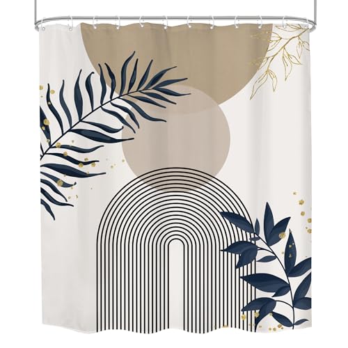 Mid Century Boho Abstract Gold Leaves Brown Bathroom Shower Curtain Set | Beige Tan look; 60"W x 72"L. waterproof HD print, quick-dry fabric and free hooks for easy setup. - color: A-03gray, size: 60"W x 72"L (Pack of 1)