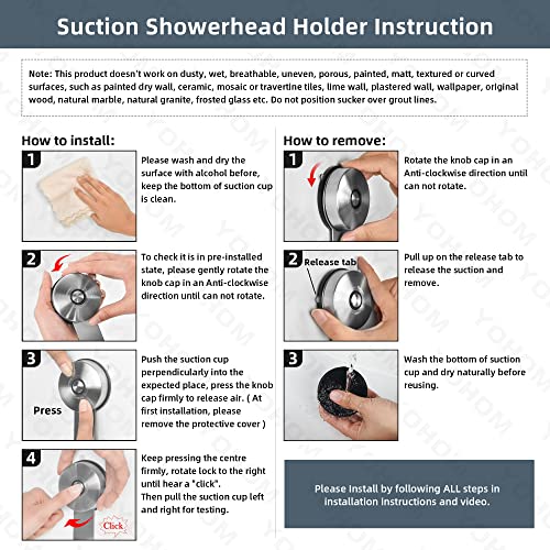 YOHOM Handheld Shower Head Holder Bracket Suction Cup Adjustable Stainless Steel Vacuum Shower Wand Hose Holder for Sprayer Nozzle Removable Bathroom Accessory Clip Wall Mount Matte Black - style: Matte Black