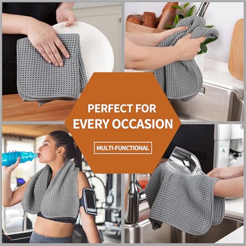 Microfiber Waffle Hand Towels, 4 Pieces, Soft, Absorbent, Fast Drying, Lint Free 430 GSM (16''x26''/40.64cm x 66.04cm) - color: Gray