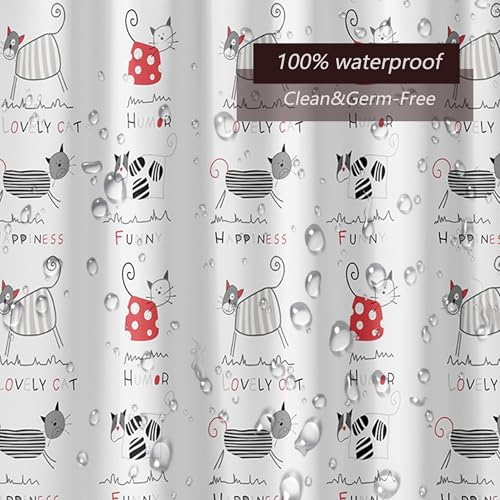 TIKABC Shower Curtain Liner, 4G PEVA Black and Red Kitten Shower Liner, Plastic Waterproof Shower Curtains, 72x72 inch with Grommet Holes 3 Magnetic Weights - color: Black Red Kitten