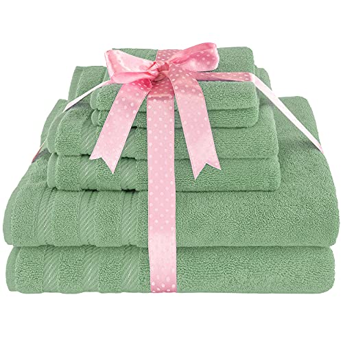 American Soft Linen 100% Carde Cotton 6 Piece Towel Set, 590 GSM Heavy Weight Soft Absorbent Turkish Towels for Bathroom, Sage - color: Sage