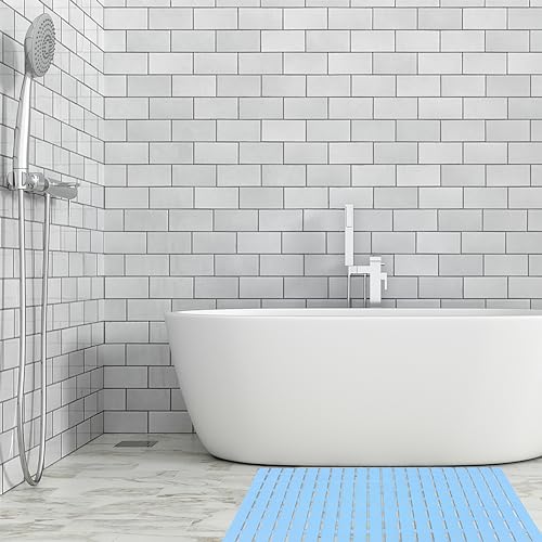 BEMISO Shower Mat Non Slip Bathtub Mat 27.5 x 15.7 Inch Bath Mat for Tub | Suction Cups,Drain Holes,Easy Dry,Easy to Cut,Eco-Friendly - color: Blue, size: 27.5 x 15.7 inches