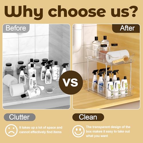incostar 2 Tier Pull-Out Organizer for Bathroom Kitchen, Under Sink Storage with Dividers, Ideal for Cabinet, Cupboard Organization, Slide-Out Clear Storage, 1 Pack - style: 1 Pack 2Tier