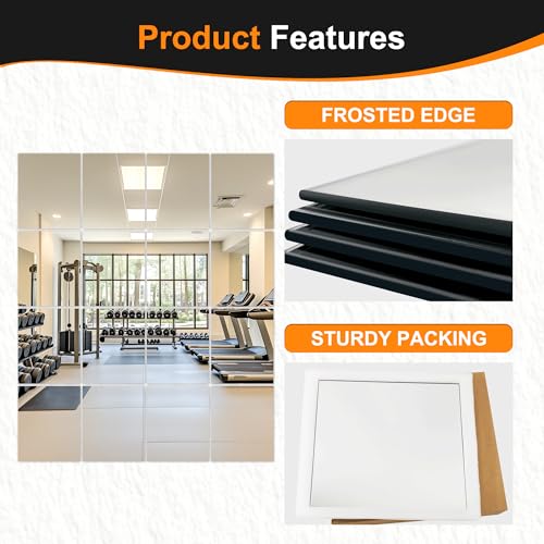 Frameless Mirror Tiles 12"x10"x16 Pcs Wall Mounted | Shatter Resistant, Full Length, Tempered Glass Panels, For Home Gym Bathroom Bedroom & Living Room Decor - size: 12''x10''-16PCS
