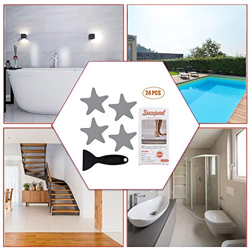 Secopad Anti Slip Shower Stickers, 24 PCS Safety Bathtub Stickers Adhesive Decals with Premium Scraper (Gray) - color: Grey