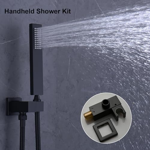 Dual Shower Mixer 6 Way Full Body Shower Head System Rain 12+8+8 Inch With Wall Mount 6 Pcs Jets 2 Handheld Shower Diverter Valve Digital Display Fauct Set,Matte black - color: Matte Black