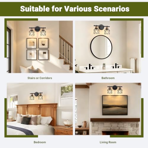 2-Light Farmhouse Bathroom Light Fixtures, Rustic Black Bathroom Lighting Over Mirror with Metal Shade, Modern Coastal Vanity Lights for Mirror Living Room Cabinet Bedroom - size: 2-Light